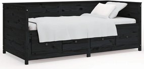 vidaXL Pat de zi, negru, 90x200 cm, lemn masiv de pin