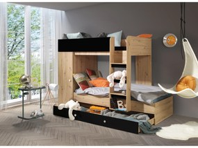 Pat pentru copii combinat 90 cm Sami 2 (Stejar artisan + negru mat + mânere albe). 1085814