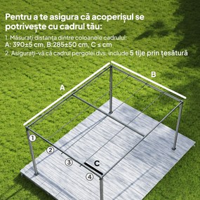 Outsunny Acoperiș Pergolă cu 8 Găuri de Drenaj, Material de Rezervă Pergolă din Poliester Respirabil, Doar Acoperire, 392x350 cm, UV30+, pentru Pergolă de Grădină 4x3m, Gri Închis | Aosom Romania