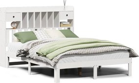 vidaXL Pat cu bibliotecă fără saltea, alb, 140x200 cm, lemn masiv pin