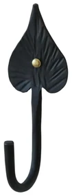 Cuier negru, din metal, cu agatatoare, model frunza, Lea