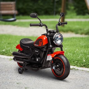 HOMCOM Motocicleta Electrica pentru Copii 18-36 Luni, cu Roti Suplimentare si Far, din PP si Metal ,Rosu si Negru | Aosom Romania