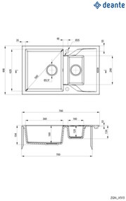 Chiuvetă din granit, 1,5-cuve cu picurător, Andante, ZQN_2513