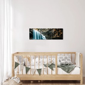 Tablou cu cascada de pădure (cu ceas) (90x30 cm)