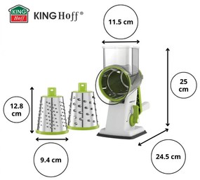 Răzătoare manuală cu 3 atașamente Kinghoff KH 1960, oțel inoxidabil, alb/verde