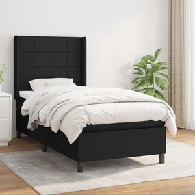 Pat box spring cu saltea, negru, 90x200 cm, textil Negru, 90 x 200 cm, Cu blocuri patrate
