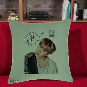 Perna Personalizata K-pop BTS J-Hope Par Roz Autograf, 40x40 cm, Verde, Husa Detasabila, Perna Inclusa, BEKZ®