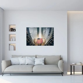 Tablou unei construcții cu steagul SUA (90x60 cm)