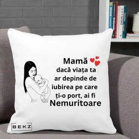 Cadou pentru Mama - Perna Personalizata Mama Nemuritoare Linie, 40x40 cm, Alba Mata, Husa Detasabila, Perna Inclusa, BEKZ®