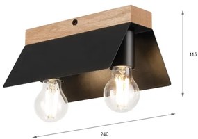 Plafonieră ESME 2xE27/15W/230V negru/stejar