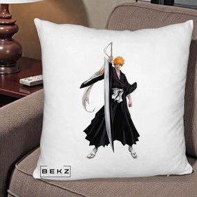 Perna Personalizata Bleach Ichigo Kurosaki Zangetsu, 40x40 cm, Alb Pufos, Husa Detasabila, Perna Inclusa, BEKZ®