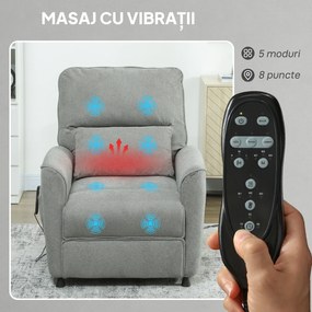 HOMCOM Fotoliu Relaxant Electric cu Masaj și Încălzire, Silențios, Reclinabil 150° în Cinilie cu Pernă, Funcție de Memorare, 2 Telecomenzi, Suport pentru Picioare, Pentru Living sau Birou, Gri Închis | Aosom Romania
