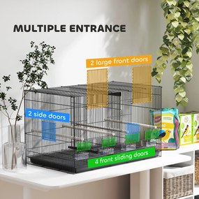 PawHut Colivie pentru Păsări cu Separator, Raft Inferior, 4 Stinghii și 4 Hrănitoare, 94x57x57 cm, Negru | Aosom Romania