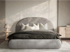 Pat matrimonial grej tapițat cu spațiu de depozitare cu somieră 160x200 cm Maumere – Maison de Rêve