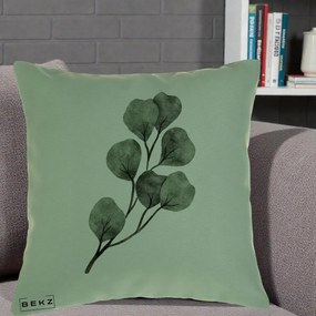 Perna Decorativa Ramura Eucalipt Acuarela, 40x40 cm, Verde, Husa Detasabila, Perna Inclusa, BEKZ®
