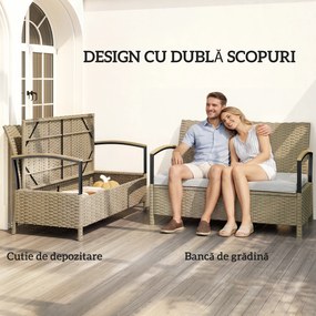 Outsunny Bancă de Depozitare 125L cu Pernă Confortabilă, din Metal, 123x70x82 cm, Bej | Aosom Romania