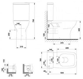 Vas wc stativ Gala Street Square Dual pentru rezervor aparent, alb