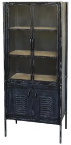 Vitrină metalică cu uși din sticlă, finisaj negru antichizat, stil industrial