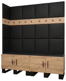 Set mobilier pentru hol Amanda 12 (Stejar artisan + piele ecologică Negru). 1085964