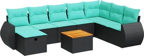 vidaXL Set mobilier de grădină cu perne, 9 piese, negru, poliratan