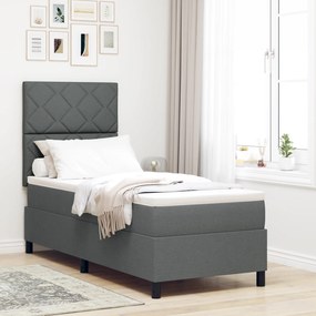 vidaXL Pat cu saltea cu arcuri și LED gri închis, 80x200 cm din țesătură