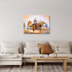 Tablou pe sticlă - Monument de oraș pictat (70x50 cm)