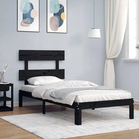 3193520 vidaXL Cadru de pat cu tăblie, negru, 90x200 cm, lemn masiv