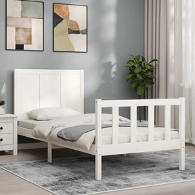 3192607 vidaXL Cadru de pat cu tăblie, alb, 90x200 cm, lemn masiv
