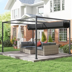 Outsunny Pergolă 3x2 m cu Acoperiș Retractabil, Orificii de Drenaj, Țepușe și Șuruburi, Pergolă de Grădină din Poliester și Metal, pentru Terasă, Curte, Exterior, Negru | Aosom Romania