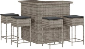 vidaXL Set mobilier bar de grădină, cu perne, 5 piese, gri, poliratan