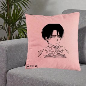 Perna Personalizata Levi Ackerman Inima, 40x40 cm, Roz, Husa Detasabila, Perna Inclusa, BEKZ®