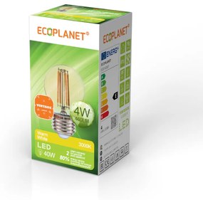 Bec LED G45 glob mic (sferic) filament Ecoplanet Vintage, E27, 4W (40W), 460 LM, E, lumina calda 3000K, Transparent Ambra (Auriu) Lumina calda -