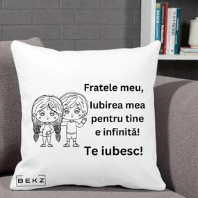 Cadou pentru Frate - Perna Personalizata Fratele Meu Te Iubesc Copii Anime Line Art Negru, 40x40 cm, Alba Mata, Husa Detasabila, Perna Inclusa, BEKZ®