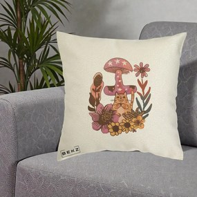 Perna Decorativa Ciuperca Pisica Boho, 40x40 cm, Ecru, Husa Detasabila, Perna Inclusa, BEKZ®