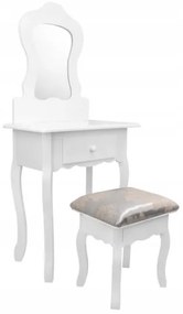 Masa de toaleta, machiaj, pentru copii, cu oglinda, sertar si taburet, alb, 50x30x111 cm