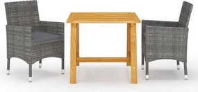 vidaXL Set de masă pentru grădină, 3 piese, gri