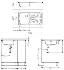 ALVEUS SETA24019 -Chiuvetă de bucătărie CLASSIC+baterie pentru chiuvetă MINTAS 34 cm oțel/negru