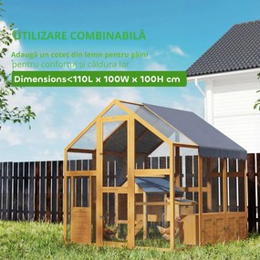 PawHut Coteț pentru găini 3,07 m² tarc exterior din lemn cu husă impermeabilă, încuietoare de siguranță, pentru 6-8 găini 1,7 x 1,8 x 1,8 m | Aosom Romania
