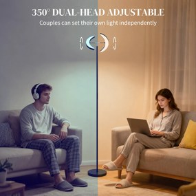 HOMCOM Lampă de Podea Dimmerabilă cu Telecomandă și Dublă Cap Girevole la 350°, Lampă de Podea cu Reglare Temperatură Culoare 2700K-6000K, pentru Sufragerie și Cameră, Negru | Aosom Romania