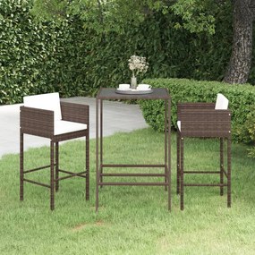 3094786 vidaXL Set mobilier bar de grădină, cu perne, 3 piese, maro, poliratan