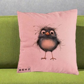 Perna Decorativa Pui Negru Zbarlit cu Pene Fine, 40x40 cm, Roz, Husa Detasabila, Perna Inclusa, BEKZ®