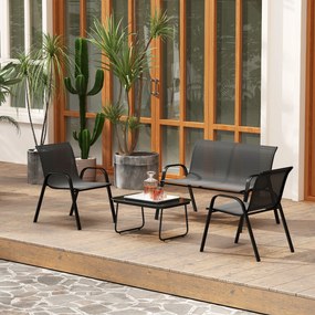 Outsunny Set Mobilier de Grădină din 4 Piese cu Canapea, 2 Scaune Stivuibile și Măsuță de Cafea, 113x66x79 cm, Negru | Aosom Romania