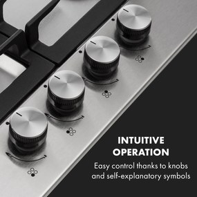 Klarstein Ignito 4 Zonen, plită pe gaz, 4 arzătoare Sabaf, oțel inoxidabil, argintiu