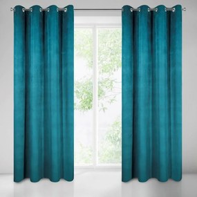 Draperie de culoare turcoaz pentru dormitor cu inele de agățat 140 x 250 cm