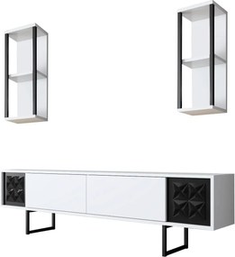 Mobilier living 618BLY1140, alb/negru, PAL melaminat/metal, 3 piese