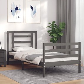 3194688 vidaXL Cadru de pat cu tăblie, gri, 90x200 cm, lemn masiv