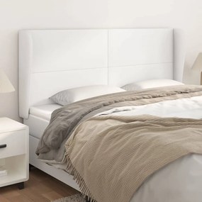 Tablie de pat cu aripioare, alb, 163x23x118 128 cm, piele eco 1, Alb, 163 x 23 x 118 128 cm