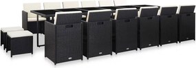vidaXL Set mobilier de exterior cu perne, 17 piese, negru, poliratan