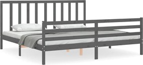 vidaXL Cadru pat cu tăblie 200x200 cm, gri, lemn masiv