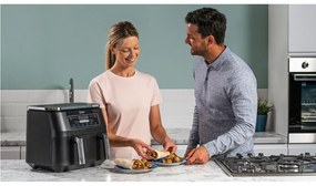 Friteuza cu aer cald Ninja AF300EU, 2470W, 7.6 L, 6 programe, 2 zone de gatit independent, Negru